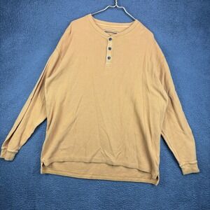 Magellan Sportswear Mens XL Mustard Yellow Waffle Knit Thermal Henley Shirt